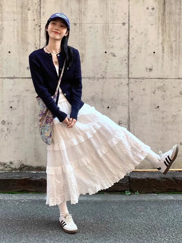温柔风蕾丝白色a字半身蛋糕裙女夏季新款高腰显瘦小个子长裙|undefined