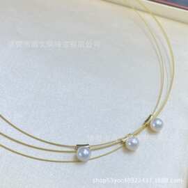 7-8mm淡水珍珠近正圆几乎无瑕露思同款14k注金项圈时尚源头厂家