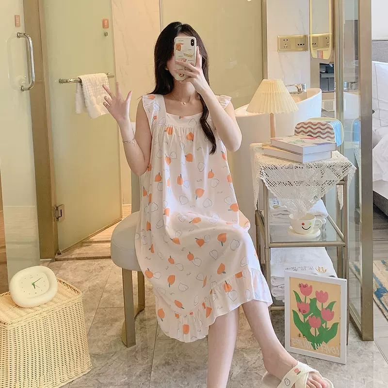 韩版吊带背心睡裙女中长款夏天棉绸甜美公主风薄款可爱睡衣可外穿