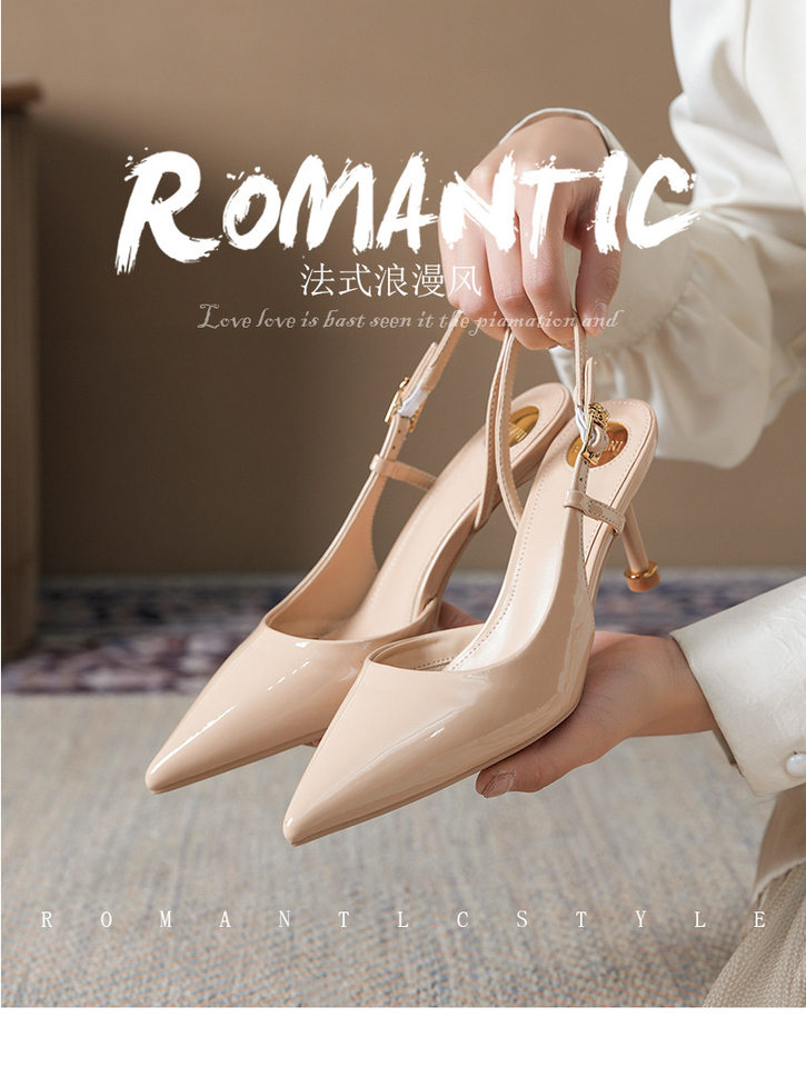 Sandal nữ bít mũi mũi nhọn gót mảnh quai ngang phong cách công sở, gót 6–8 cm — Màu be, Màu đỏ rượu, Vân ngựa vằn, màu đen chi tiết 2