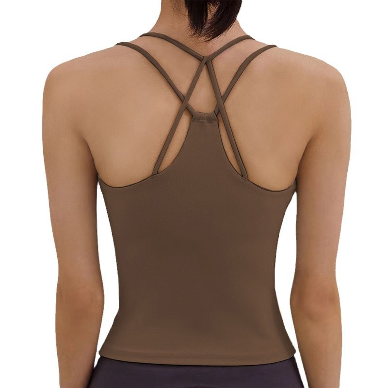 Nuevo chaleco de yoga de espalda deportiva de acondicionamiento físico para mujeres con cojín de pecho envuelto en el pecho correa de hombro a prueba de choques cruzada chaqueta