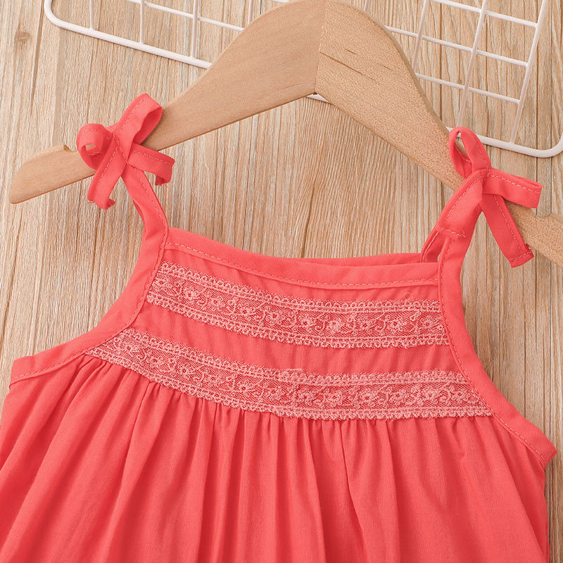 Girls Simple Baby Sling Dress Summer 2022 New Children39s Solid Color Bow Sleeve Dresspicture3
