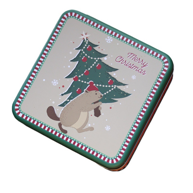 Dongguan Miku Plaza de Navidad Cookie Candy Box Árbol de Navidad ancianos caja de hojalata en stock al por mayor