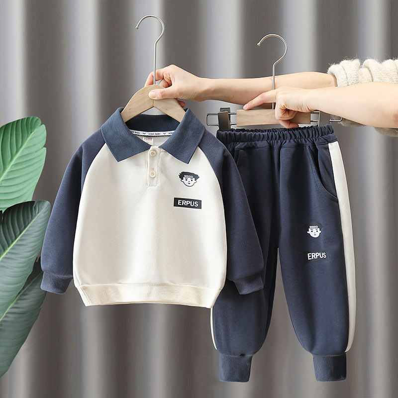 6143 traje de suéter para niño 2025 primavera y otoño nuevo estilo bebé color a juego camisa POLO traje de dos piezas de otoño de moda para niños