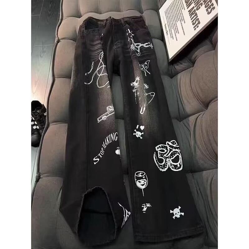 American Street Hip-Hop Graffiti Spring and Autumn Jeans for Men, Thin Loose Wide-Leg Casual Pants, Youth Sports Pants American Street Hip-Hop Graffiti Spring and Autumn Jeans for Men, Thin Loose Wide-Leg Casual Pants, Youth Sports Pants