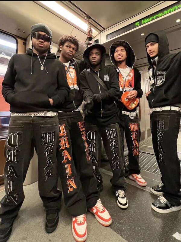 Streetwear Y2k Jeans Hip Hop Alphabet Graphic Print Jeans Men's Harajuku Casual Loose Pants