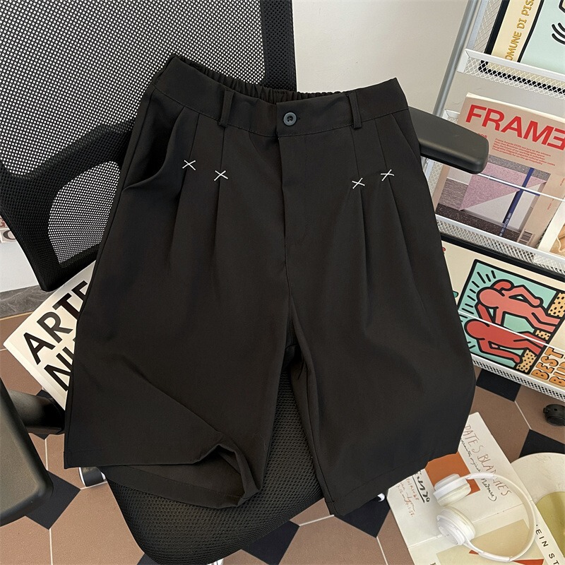 Trendy Retro Solid Color Casual Suit Shorts for Men and Women, Loose Drapey Wide-Leg Knee-Length Shorts