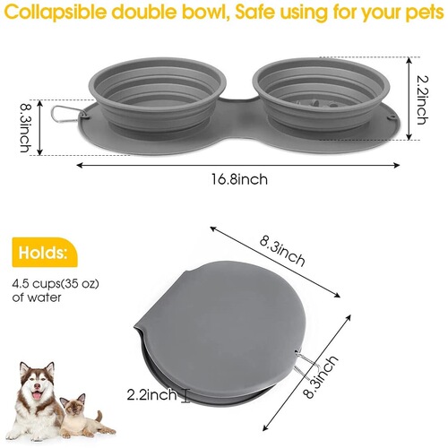 Silicone Foldable Pet Bowl, Silicone Cat Dog Pet Anti-Choking Dual Feeding Bowl, Outdoor Pet Portable Cat Bowl Dog Bowl