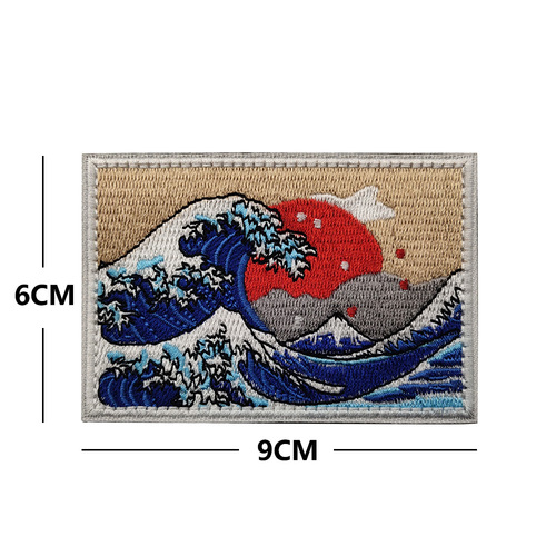 Ukiyo-e embroidery Velcro Kanagawa Great Wave morale patch Van Gogh sewing patch personalized bag patch Ocean Wave armband