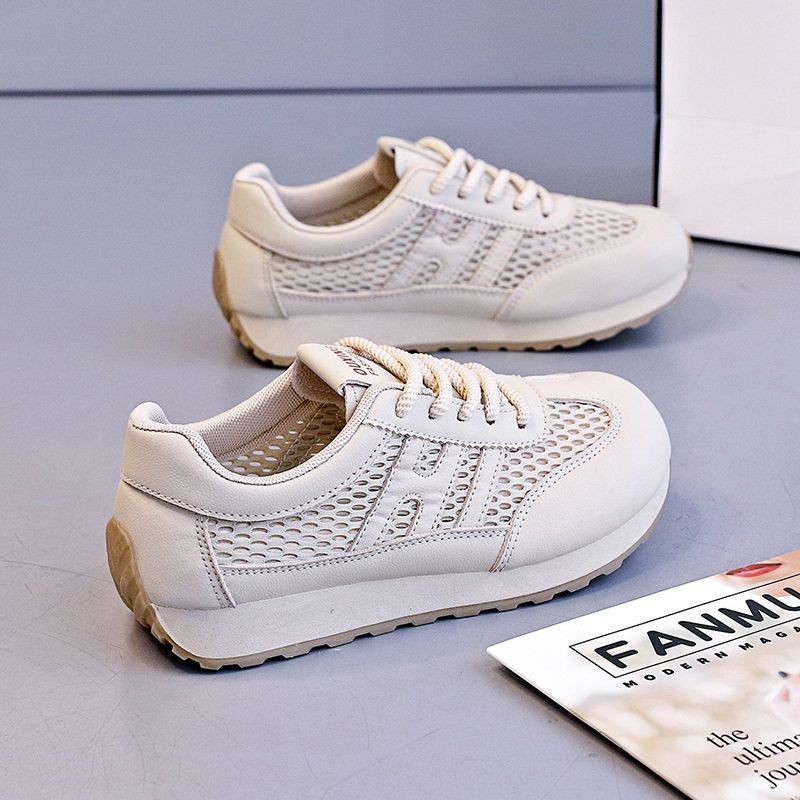 2026 verano nuevo respirable mesh zapatos deportivos versátiles lazos delanteros huecos casuales mesh zapatos deportivos para mujeres