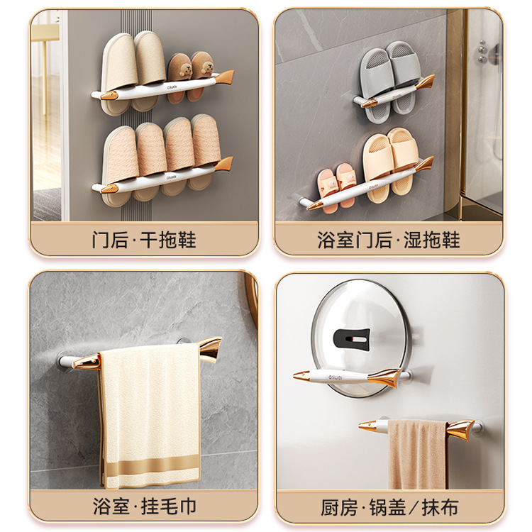 Rack de zapatillas de baño sin agujeros colgados en la pared Rack de almacenamiento de artículos de baño doméstico Rack de almacenamiento de artefactos de inodoro Rack de drenaje de zapatillas de baño