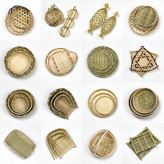 手作り竹編み製品竹ふるい竹バスケット収納カゴ果物皿お菓子トレー農家用編み丸ちりとり