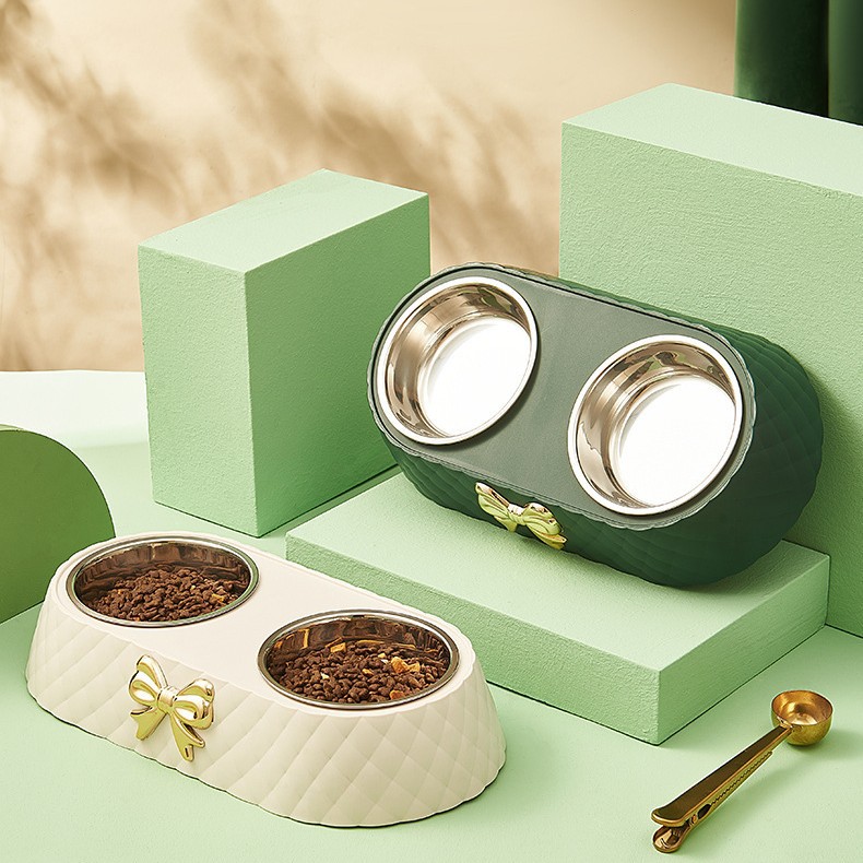 Hawo nueva luz de lujo arco diamante patrón carretera con acero inoxidable PET doble tazón gato tazón perro tazón