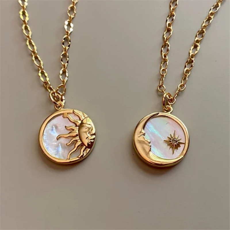 Ethnic Style Sun And Moon Totem Stainless Steel Inlay Natural Fritillary Pendant Necklace display picture 4