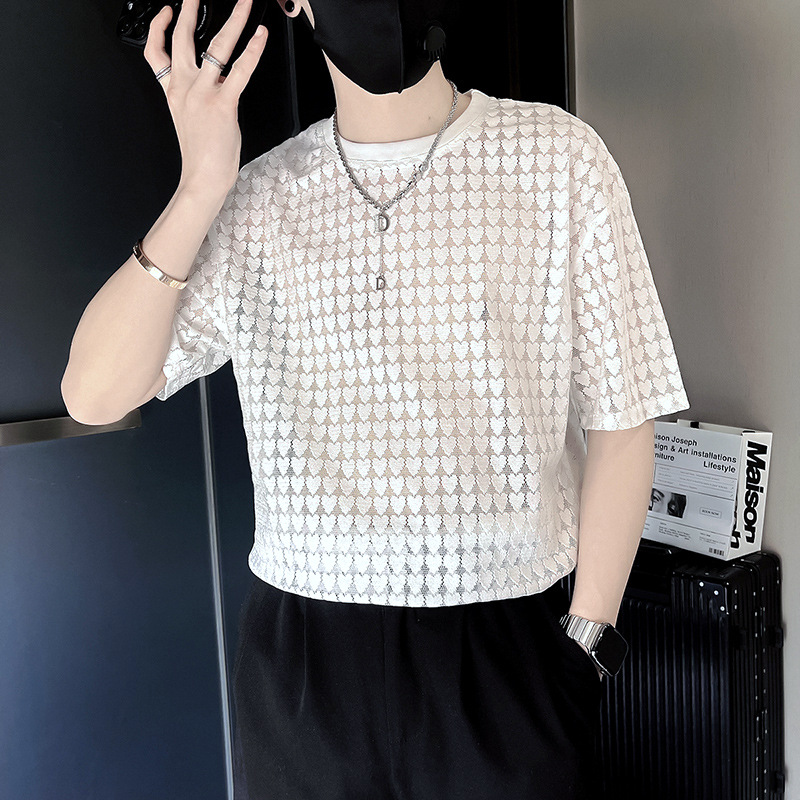 Pantaloni corti in seta ghiacciata per l'estate da uomo, modello Instagram, nuovi vestiti 2023, piccoli e casual, a mezze maniche, larghi_voghion.com