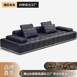 佛山劳伦斯时增半青皮真皮沙发意式极简直排不靠墙横厅客厅沙发