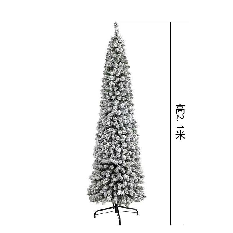 Nuevo árbol de Navidad de PVC puro transfronterizo flocado nieve verde cifrado DIY decoración mini árbol de lápiz fábrica mayorista