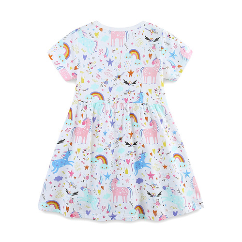 Supply girl's dress, European and American style cartoon unicorn print princess dress, 26 summer new children's dress