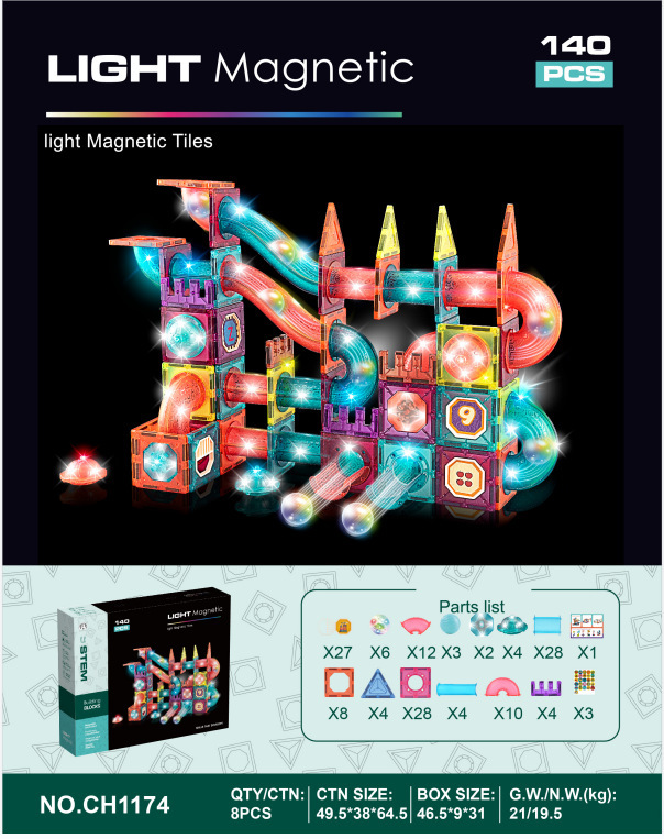 `7.5CM 트랙 볼 마그네틱 빌딩 블록 + 140PCS (라이트 버전)