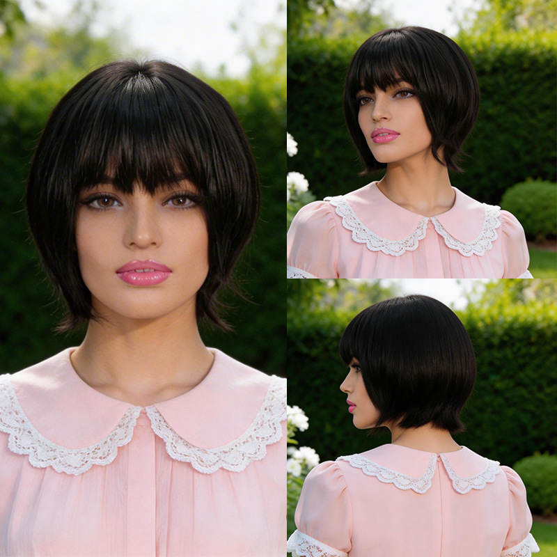 Short Textured Wig for Women, Full Head Hairstyle for Middle-Aged and Elderly, Real Human Hair Wig for Women