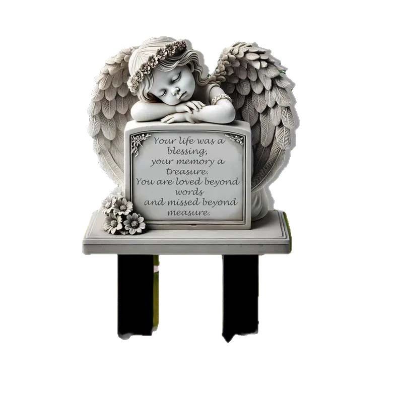 Ángel de Pascua transfronterizo lápida placa conmemorativa acrílico plano inserción artesanía jardín patio inserción decoración