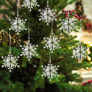 6Pc Transparent Snowflake Pendant Christmas Decorations Transparent Acrylic Snowflake Christmas Tree Pendant Ice Cone Pendant