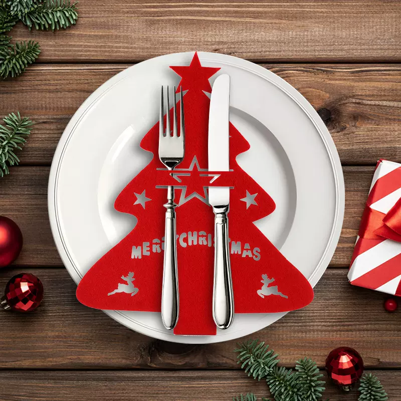 可做各种款式 圣诞树餐具架 毛毡叉勺袋圣诞餐桌 餐具袋圣诞装饰