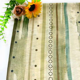 水色森芒条纹新中式数码印花布料锦棉面料旗袍连衣裙上衣汉服面料