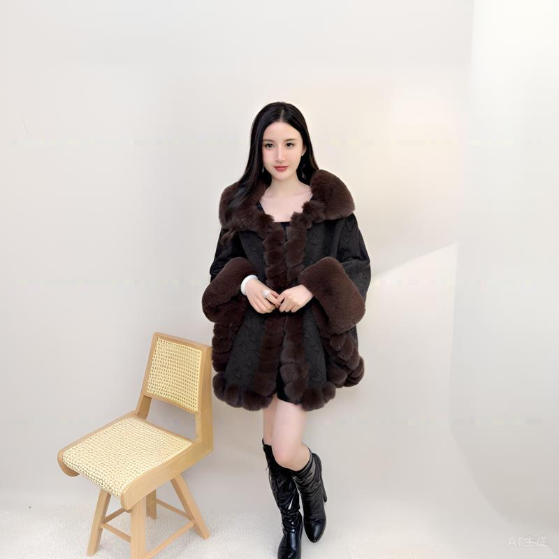 2025 ropa de mujer invierno nuevo estilo mujer comercio exterior moda europea y americana capa chal cálido imitación peludo calle