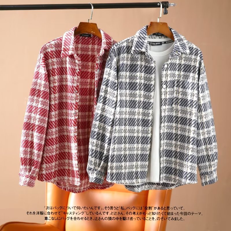 Hip Hop Trendy Brand American Beauty Trendy Retro Tinta salpicada Bordado a cuadros Chaqueta de manga larga Hombres y mujeres sueltos casuales ins