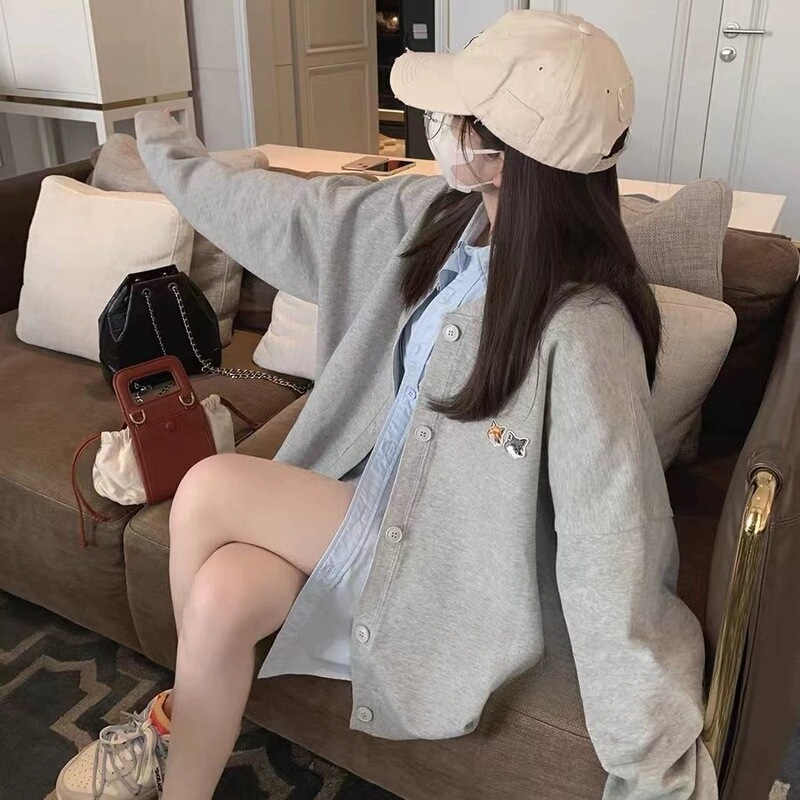 Jimo District Juhaifeng Clothing Factory ader Sweater Cardigan Jacket Female 23 Spring and Autumn Fox Embroidered Jacket Knitted Sweater