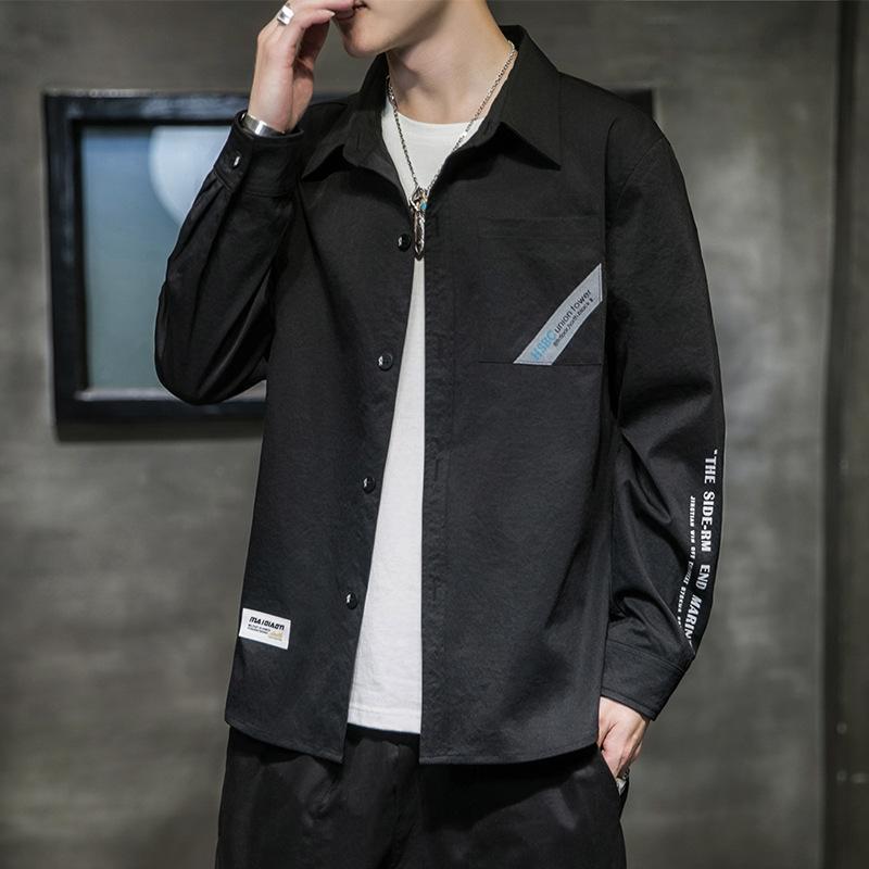 Autumn New Men's Shirts, Loose-Fitting, Unique Design Tops, Trendy Versatile Casual Jackets for Men, Black in Stock