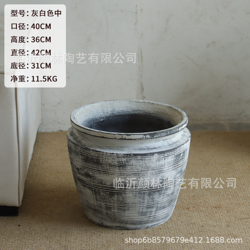 Nuevo tipo simple de maceta de cemento gran boca ancha sala de estar doméstica centro comercial suelo interior gran calibre maceta de plantación verde
