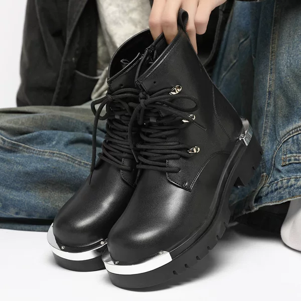 Genuine Leather Martin Boots for Men, Thick-Soled Versatile Height-Increasing Workwear Martin Boots, High-End Men's Boots, Trendy Fashion Derby Shoes