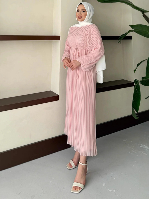 欧美中东连衣裙长裙迪拜女装跨境女士外贸货源阿拉伯压褶雪纺裙|undefined
