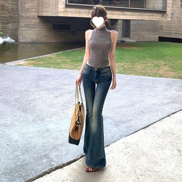 2026 Spring and Summer New Fashion Stylish High-Neck Sleeveless Vest Low-Waist Jeans Flared Pants