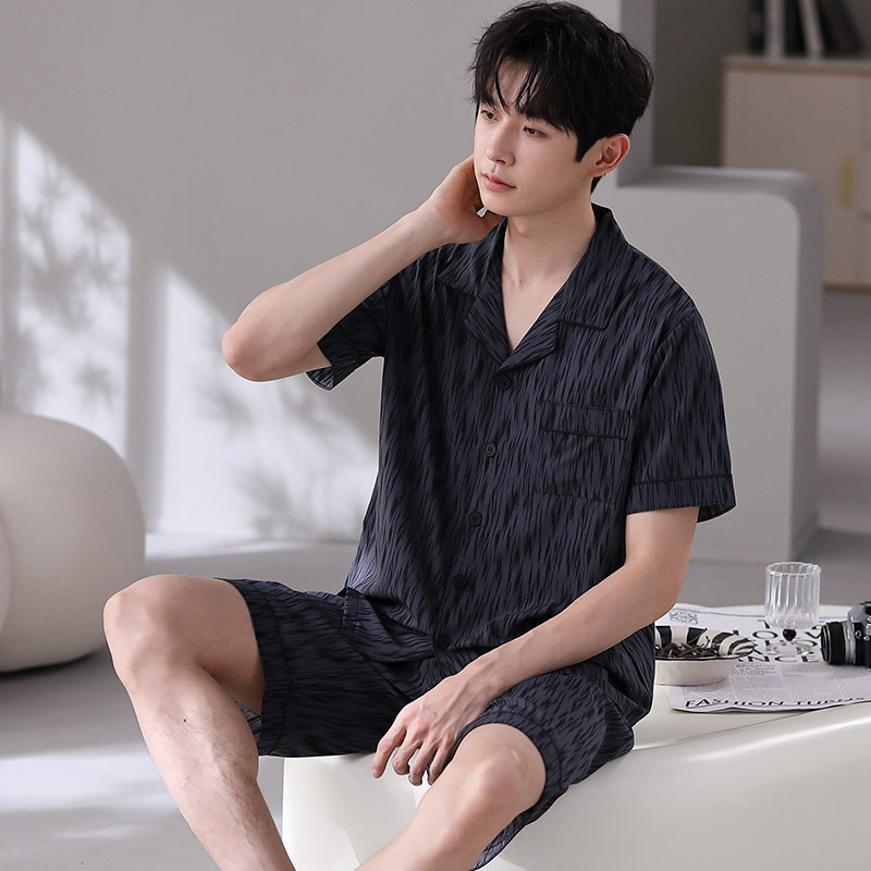 Pajamas Men's Summer Thin Ice Silk Simple Luxury Teenager Boys Korean Style Silk Short Sleeve Home Clothes suit