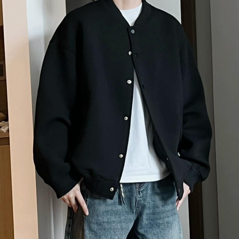 Vintage Simple Solid Color Men's Baseball Jacket Oversized Loose Matchy Matchy Windbreaker Open Jacket for Large Men 300 Pounds