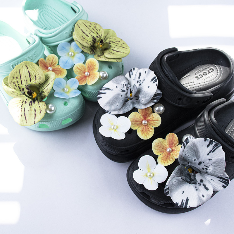 Simulation Phalaenopsis Pearl Flower Red Book Explosion Forest Girl DIY Hole Shoes Accessories Removable Shoe Flower