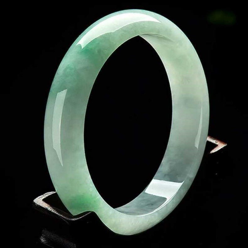 Vòng tay ngọc bích Miến Điện nổi hoa băng tự nhiên, đường kính trong 54–62 mm, có giấy chứng nhận — Hoa xanh nổi chi tiết 5
