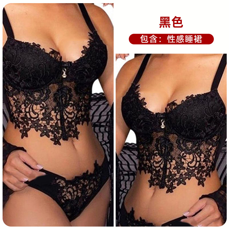 Europa y América transfronteriza sexy Lencería seductora perspectiva de tres puntos negro sexy encaje sin espalda sexy camisón de las mujeres