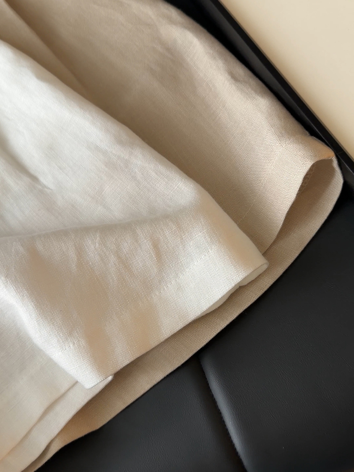 Quần short nữ ống rộng cạp cao chất liệu cotton pha linen phong cách lão tiền phong — Tiền cũ chi tiết 7