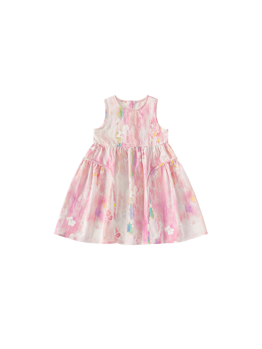 Youbao ropa para niños verano sección delgada niña cuello redondo sin mangas falda de hada estampado vestido de princesa falda de moda para niños