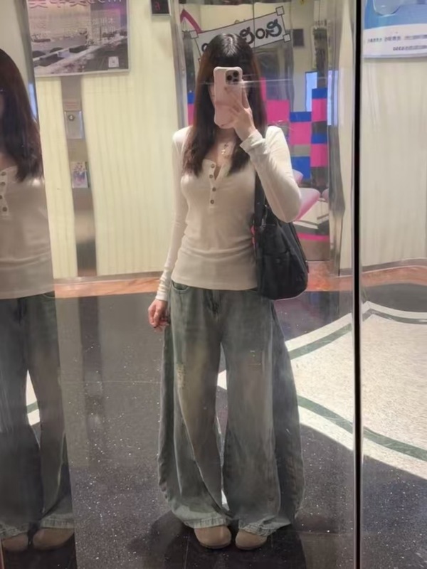 美式辣妹白色半开领长袖t恤女早秋季单穿薄款巨好看打底衫上衣潮|undefined