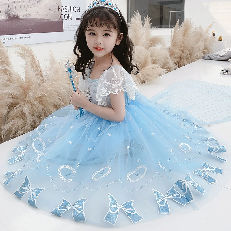 Летнее платье для девочек 2025 года, новинка, платье принцессы Эльзы, детское платье для девочек, сетчатое платье в лесном стиле, летнее платье, платье принцессы