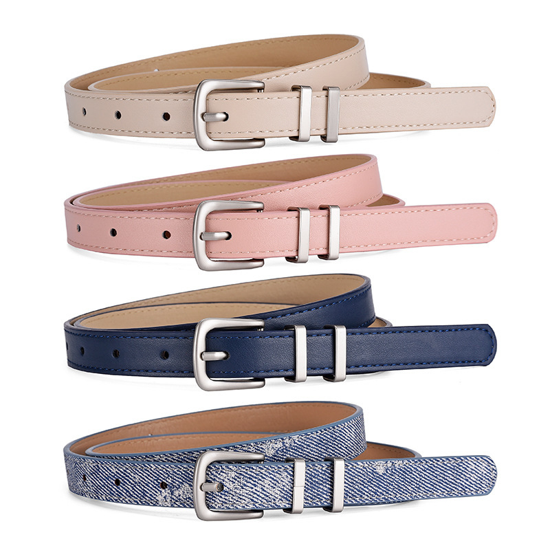 New Belt women's high-grade silver buckle simple all-match jeans decoration student y2g multi-color thin belt women