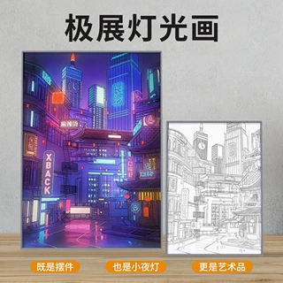 批发长沙夜景灯光画ins桌面摆件卧室创意led氛围三色发光画挂画