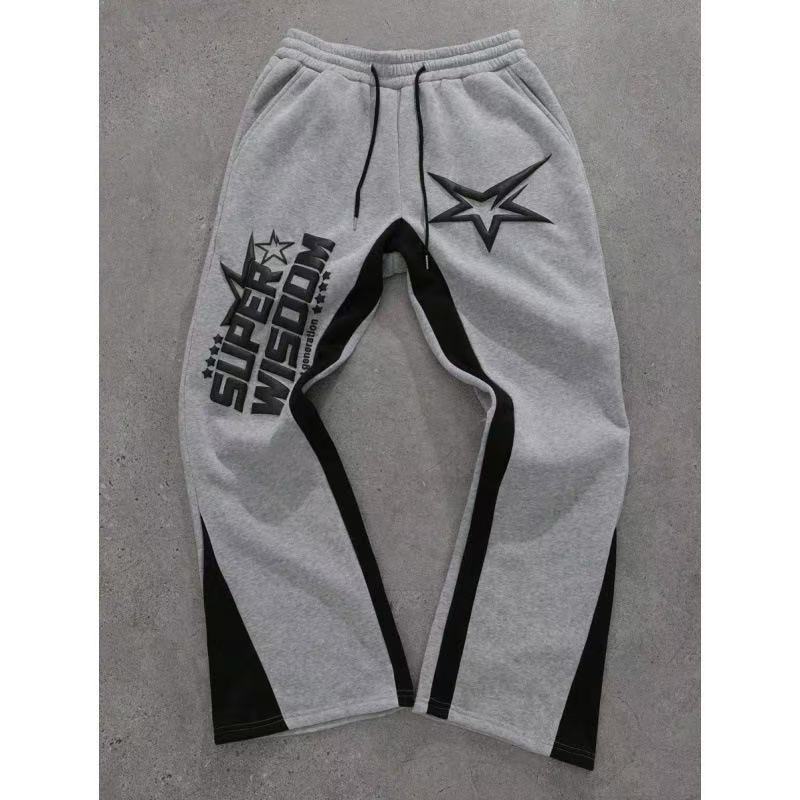 2025 Cross-Border Popular Star Letter American Street Retro Casual Printed Loose Sweatpants Casual Pants Plus Velvet Style