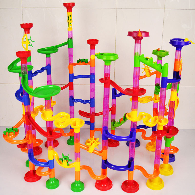 Children's Ball Track Slide Rotating Marble Rolling Ball Assembly Building Block Tower Educational Toy for Boys Aged 3 to 6 Years Old