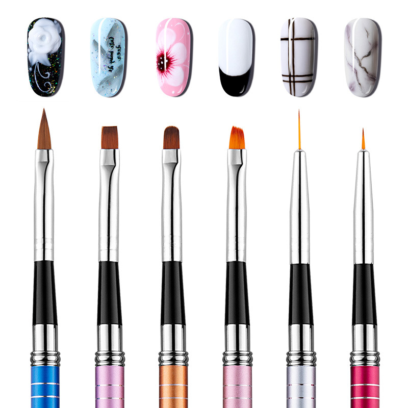 跨境美甲彩绘笔拉线笔雕花光疗笔多色金属笔杆可拆卸带盖笔刷套装